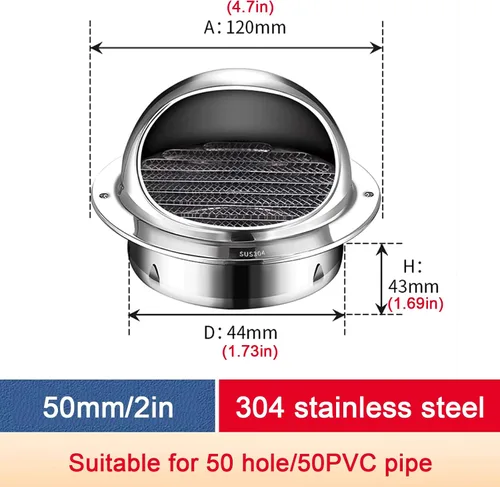 Vista 5 de Cubierta de ventilación redonda de acero inoxidable 304, tapa de cubierta de chimenea con base de garra, tapa protectora de tubería de lluvia, tapa