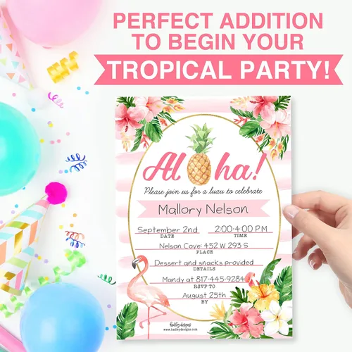 Vista 7 de Hadley Designs 25 invitaciones de fiesta en la piscina para niñas, invitaciones de cumpleaños tropicales hawaianas para niños y adultos, perfectas