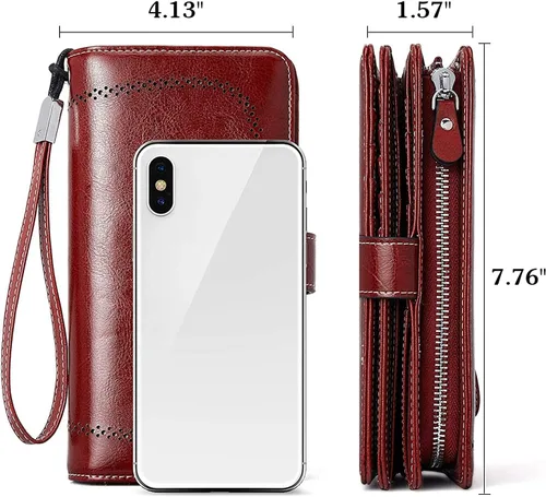 Vista 7 de BOSTANTEN Cartera de cuero genuino para mujer, de gran capacidad, cartera de mano, tarjetero con bloqueo RFID