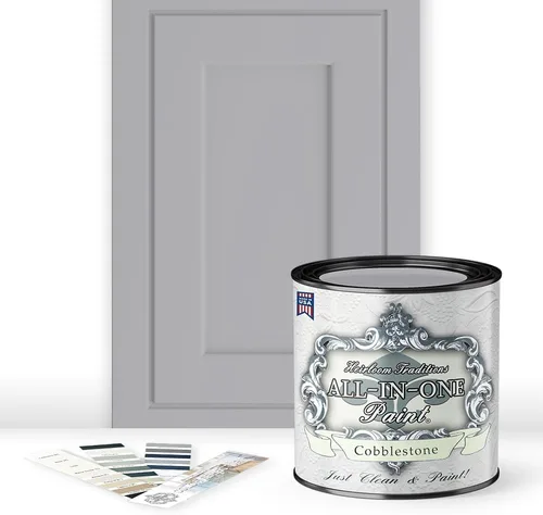 Vista 145 de Pintura TODO EN UNO, Abbey (gris cálido), Muestra de 8oz - Pintura duradera para gabinetes y muebles. Imprimación y capa superior incorporadas,
