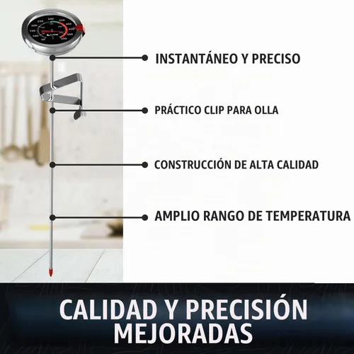 Vista 2 de Termómetro de caramelo con clip para olla - Termómetro de aceite para freír profundo para freír y fabricación de velas - Negro