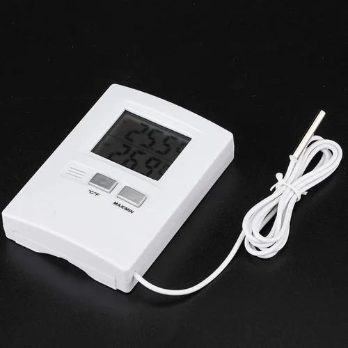 Vista 4 de Medidor de temperatura con cable para interiores y exteriores, termómetro digital con cable de sensor y pantalla LCD, funciona