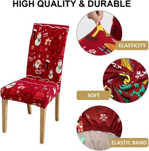 Vista 3 de Juego de 4 Fundas de Silla de Navidad, Fundas de Asiento para Sillas de Cocina y Comedor, Fundas de Silla de Papá Noel, Decoraciones de Navidad