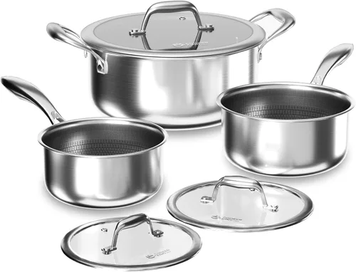 Vista 10 de COOKER KING Juego de utensilios de cocina de acero inoxidable, juego de ollas y sartenes antiadherentes, utensilios de cocina de cerámica híbrida
