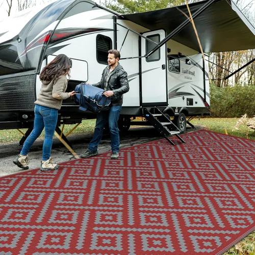 Vista 80 de GENIMO - Tapete de exterior para patio, 6 x 9 pies, impermeable, reversible, de plástico, para campamento, caravana, terraza, porche, cámper