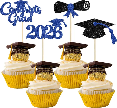 Vista 47 de Gyufise 1 paquete de decoración de pastel de graduación 2025 con purpurina de felicitaciones clase de 2025, decoración de pastel de diploma 2025
