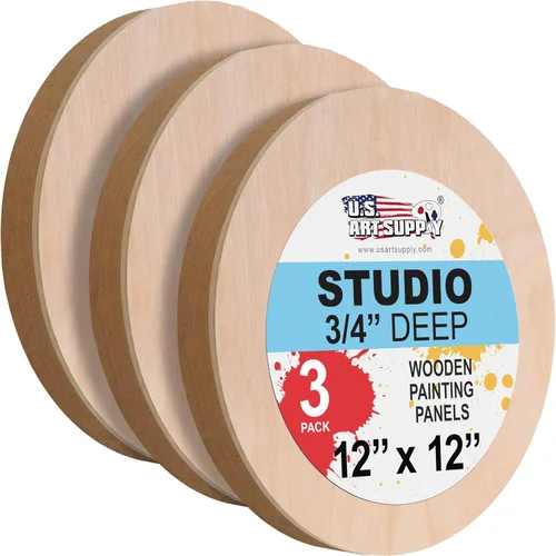 Vista 10 de U.S. Art Supply Paneles redondos de madera de abedul de 6 pulgadas sin terminar para pintura, lienzo de madera, paquete de 4 unidades de 3/4