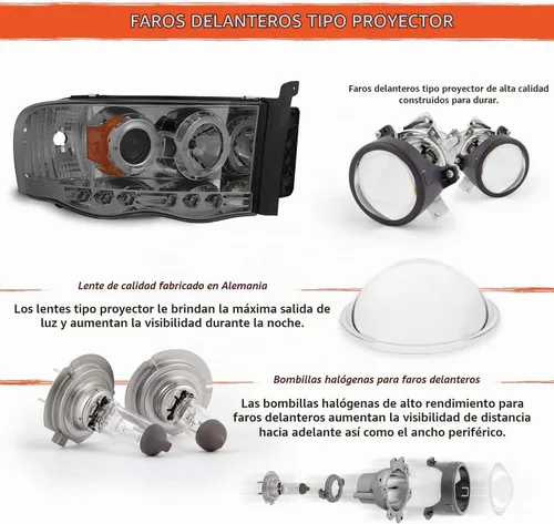 Vista 7 de AKKON - Para Dodge Ram 1500 2002-2005 2003-2005 Ram 2500 3500 Smoke Dual Proyector LED Juego de faros delanteros Smoke Housing