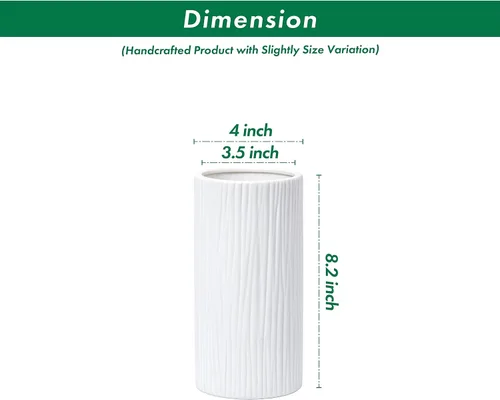 Vista 4 de D'vine Dev Florero cilíndrico de 8 pulgadas, florero de cerámica texturizado cascada blanca para decoración del hogar, VS-WF-B-1