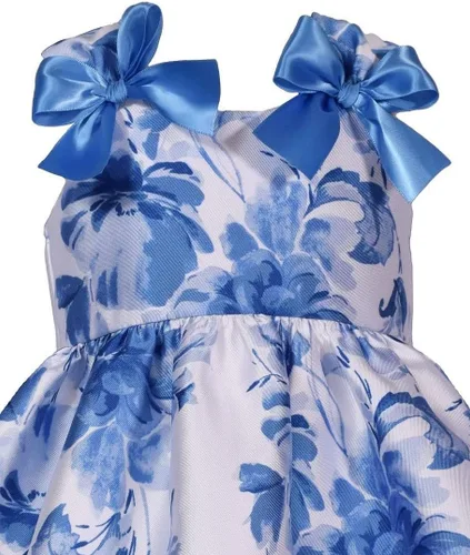 Vista 2 de Bonnie Jean Vestido Mikado de Toile floral azul blanco para niñas 3M-4T