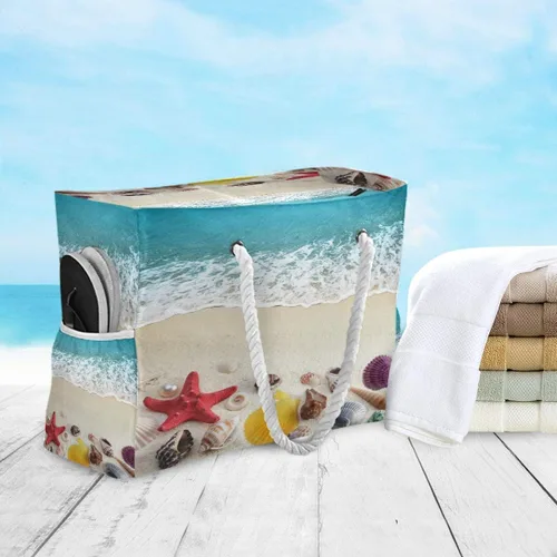 Vista 5 de Bolsas de playa grandes de lona, bolsa de hombro, Sealives, Sea World, bolsas resistentes al agua para gimnasio, viajes diarios