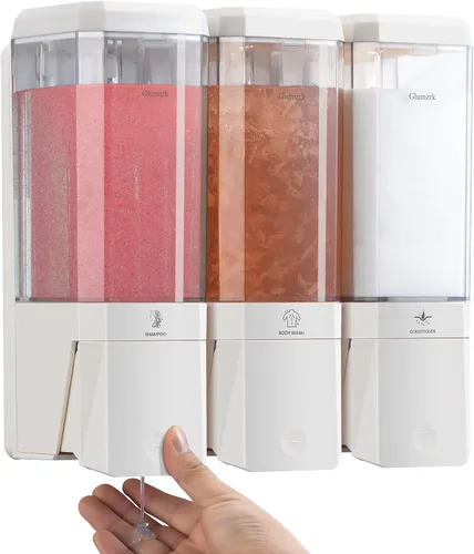 Vista 11 de Dispensador de champú y acondicionador, 2 cámaras, sin perforación, dispensador de champú para ducha, dispensador de jabón de ducha montado