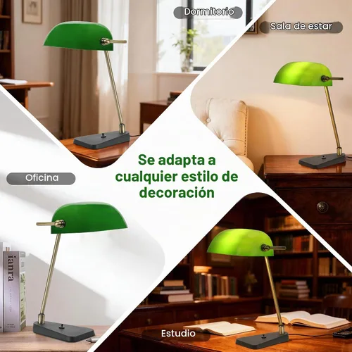 Vista 6 de Lámpara de escritorio Green Bankers, marco de latón antiguo y base