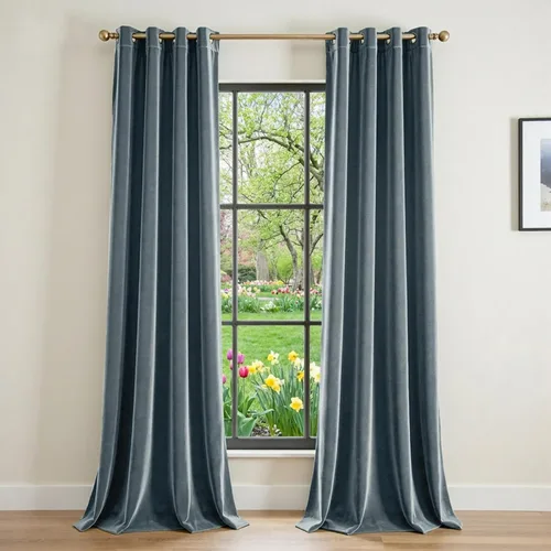 Vista 16 de Lazzzy Cortina opaca de terciopelo azul con aislamiento térmico para dormitorio, sala de estar, oscurecimiento de privacidad, cortinas de terciopelo
