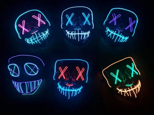 Vista 9 de Acid Tactical Máscara de Halloween con luz LED de alambre Purga EL, máscara de brillo rosa y morado