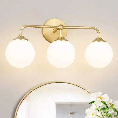 Vista 18 de Luces modernas de tocador de baño de níquel cepillado de 2 luces, accesorios de iluminación de baño sobre espejo con pantalla de globo de vidrio