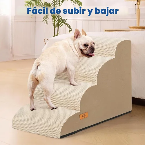 Vista 5 de Dog Steps for Bed and Couch, Pet Stairs for Small Dogs and Cats, Khaki Caqui