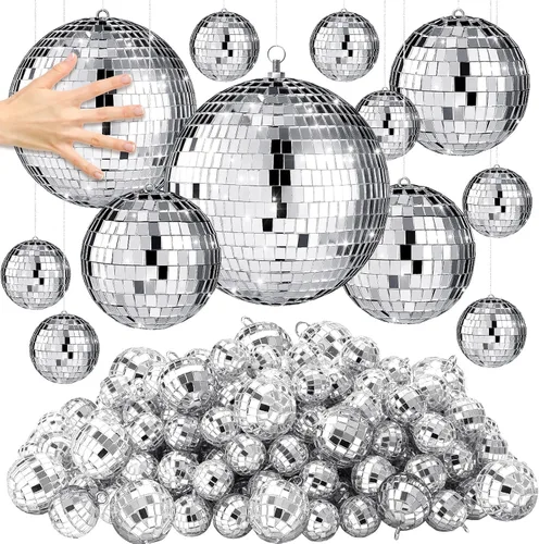 Vista 9 de 65 Piezas Bolas de Discoteca de Navidad Decoración Bolas de Discoteca Espejo Ornamento para Árbol de Navidad Tamaño Variado Bolas Plateadas