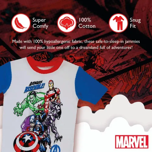 Vista 3 de Marvel Black Panther The Avengers Conjunto de pijama de algodón ajustado de 2 piezas de Spider-Man, Héroes cómicos
