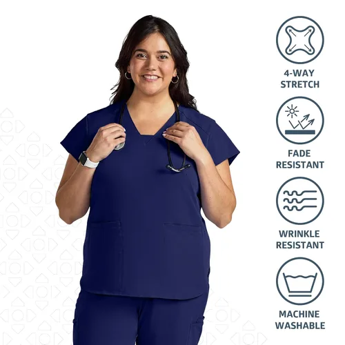 Vista 2 de ave. Monroe - Camiseta médica para mujer, de gran tamaño, cuello en V, tela elástica en 4 direcciones, cómoda, de fácil cuidado, resistente a