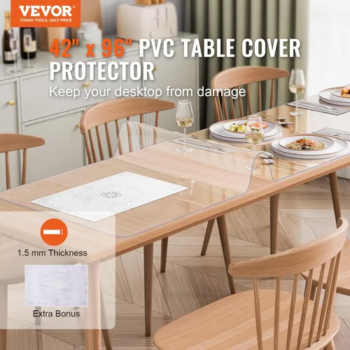 Vista 2 de VEVOR Plastic Table Cover, 42 x 96 Inch 1.5 mm Thick Clear Rectangle PVC Desk Mat Protector, Waterproof & Easy Cleaning Desk Pad Tablecloth, for