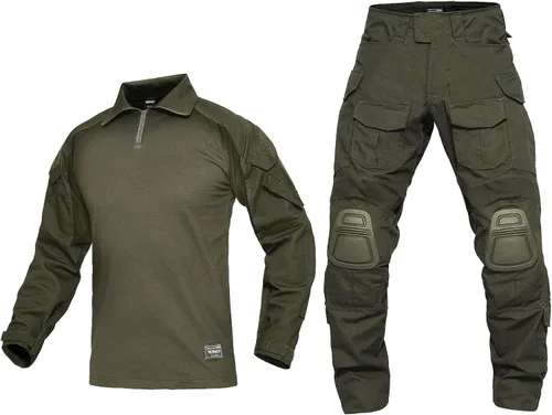 Vista 11 de YEVHEV Conjunto de ropa militar de combate G3, ropa táctica de camuflaje, uniforme de caza, equipo de paintball con rodilleras para hombres Negro