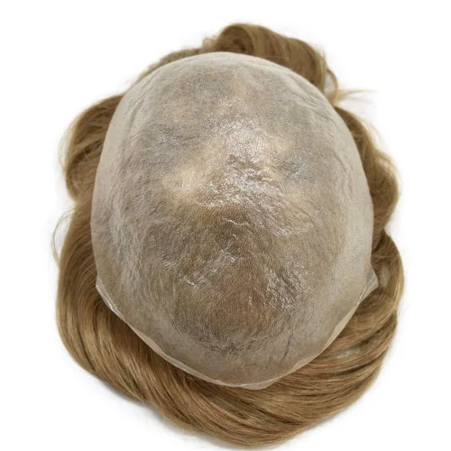Vista 3 de Toupee - Sistema de reemplazo de pelo transparente para hombres de piel ultrafina de 0.002 in, poliéster superfino, todos los lazos en V, base