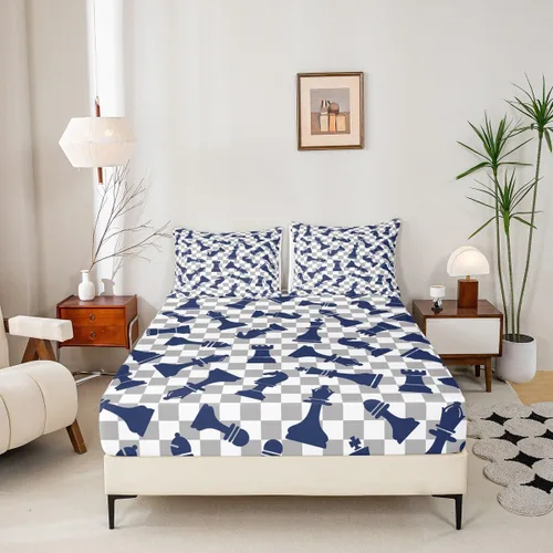 Vista 4 de Erosebridal Juego de sábanas de ajedrez internacional, tamaño individual, juego de ropa de cama de ajedrez para niños, adolescentes y adultos, juego