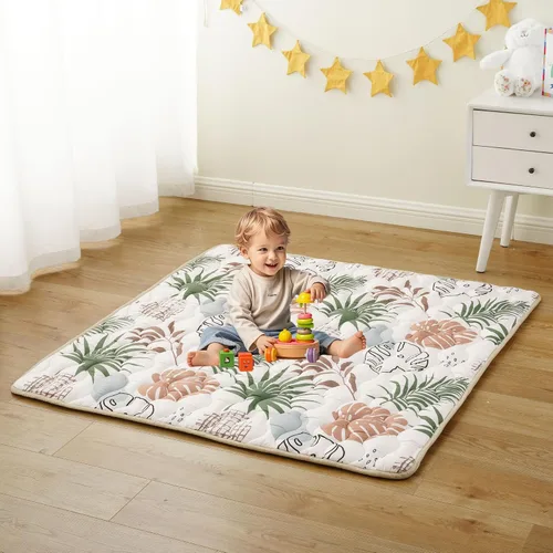 Vista 8 de Bunnikins & Clover Tapete de suelo para bebé, 50 x 50 pulgadas, tapete de juego suave y grueso, plegable y antideslizante de una pieza, alfombra
