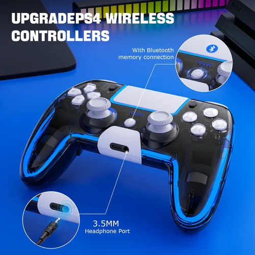 Vista 5 de BRHE Wireless PS4 Controller with Hall 3D JoysticksRGB LED LightsProgramming Funtion,PS4 Controller Remote Joystick Gamepad,Game Controller for