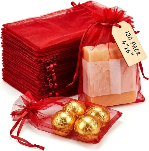 Vista 8 de VGOODALL 120 bolsas de regalo de organza negra, bolsas de regalo de malla de caramelo, bolsas de joyería para Navidad, suministros de fiesta de boda