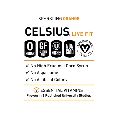 Vista 4 de CELSIUS Naranja Espumosa, Bebida Energética Esencial Funcional de 12 onzas líquidas (paquete de 4)