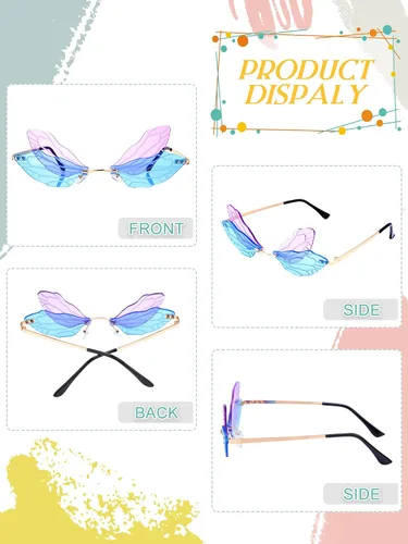 Vista 3 de 7 gafas de sol con forma de libélula y mariposa para mujer 7 unidades Multicolor M