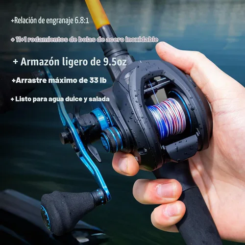 Vista 2 de Reaction Tackle Carrete de pesca ProSpin Baitcasting, marco de aluminio, relación de engranaje 6.8:1, rodamientos lisos 11+1, lanzador de cebo