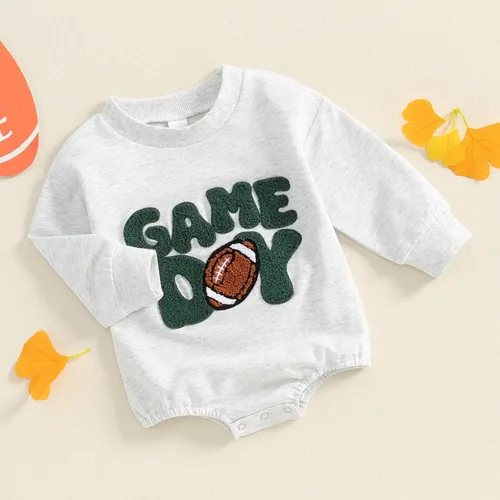 Vista 24 de MERSARIPHY Sudadera de fútbol para bebé, traje de manga larga con letras divertidas, ropa de otoño e invierno