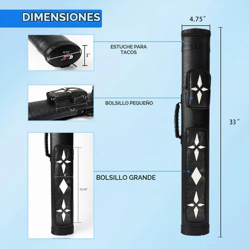 Vista 4 de GSE Games & Sports Expert Estuche de transporte para taco de billar duro de lujo 2x2, estuche para taco de billar, accesorios de billar