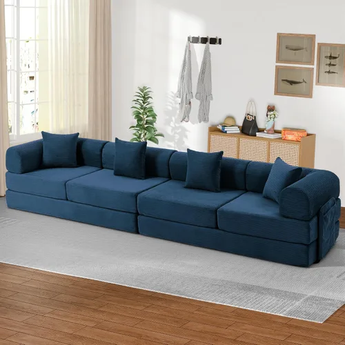 Vista 11 de Sofá cama modular en forma de U de 141.73 pulgadas, sofá de pana modular 6 en 1 con sensación suave como una nube, bolsa de almacenamiento
