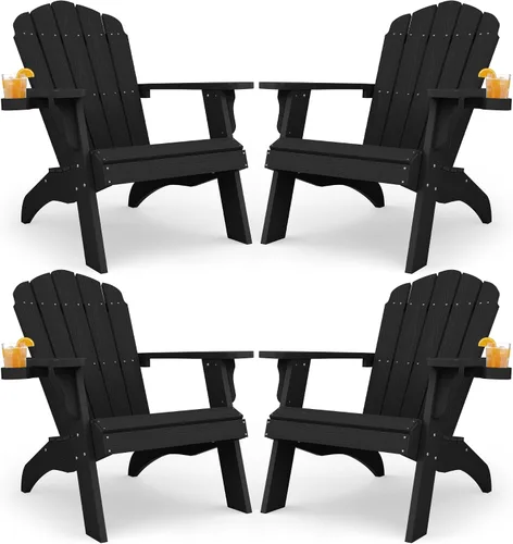 Vista 25 de YEFU Silla Adirondack de gran tamaño con soporte para tazas, silla para fogata de plástico para exteriores, resistente a la intemperie, silla