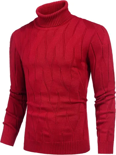 Vista 2 de Coofandy Suéter de cuello alto ajustado para hombre, suéteres de punto casuales