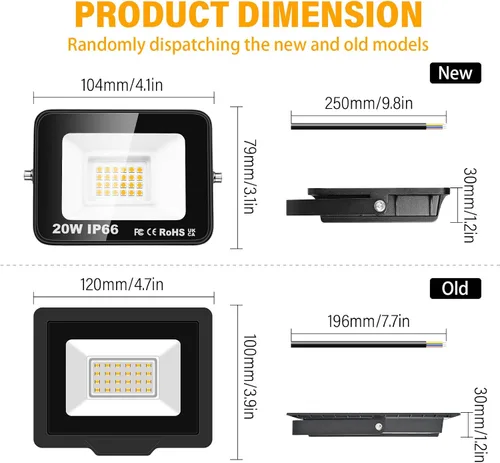 Vista 2 de SKYWORLD Paquete de 2 luces LED de inundación para exteriores, 20 W 2000 lm, luz de inundación LED de seguridad, luz diurna de 4000 K, luz blanca