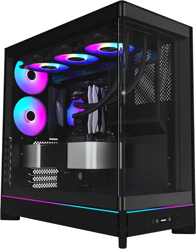 Vista 22 de Caja de PC Montech Serie HS ATX de torre media, PC para juegos, alto flujo de aire, diseño reversible, panel frontal curvo robusto de vidrio