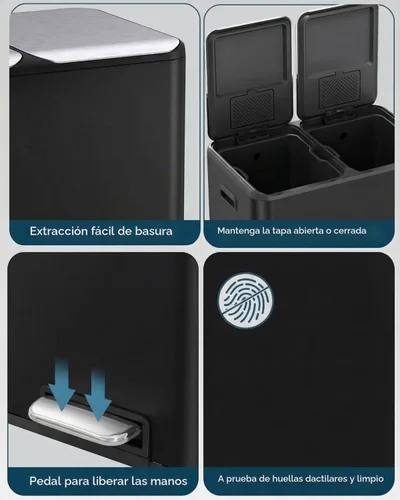 Vista 5 de ComfyCorner - Bote de basura de 16 galones (2 x 30 L) doble, bote de basura de cocina de acero inoxidable, papelera de reciclaje con caja de control
