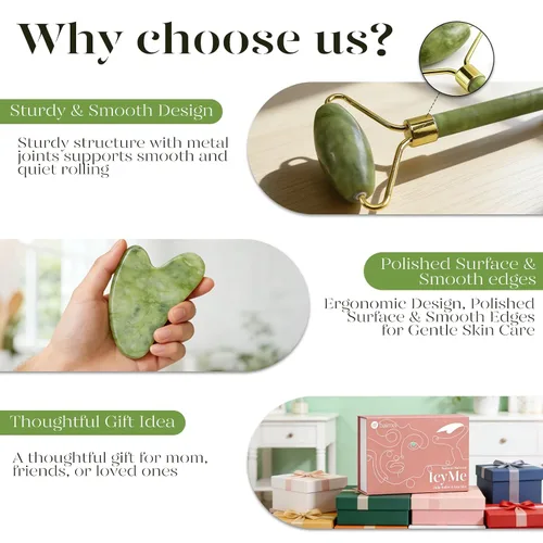 Vista 6 de BAIMEI IcyMe Gua Sha y rodillo de jade - Herramientas faciales, rodillo facial y juego de Gua Sha para reducir la hinchazón y el enrojecimiento