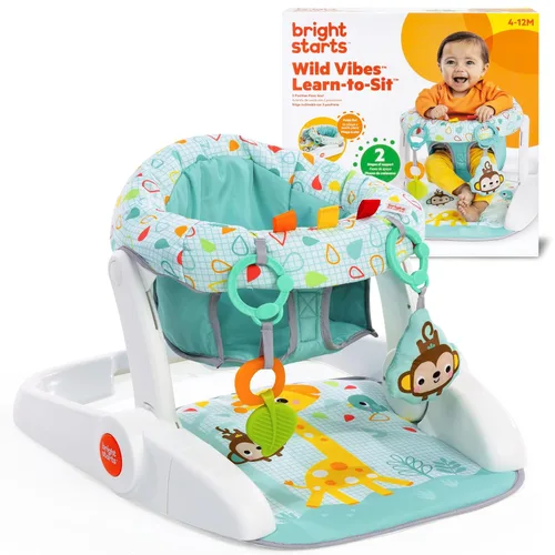 Vista 13 de Bright Starts - Asiento de piso de 2 posiciones para aprender a sentarse (gris jaspeado), sienta a tu bebé en esta silla ajustable para actividades