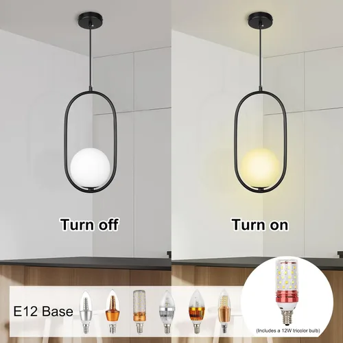 Vista 8 de lobolighting Iluminación colgante moderna, paquete de 2 lámparas colgantes negras de altura ajustable, lámpara de mediados de siglo, globo de vidrio