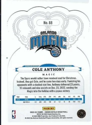 Vista 2 de COLE ANTHONY 2022-23 - Tarjeta de baloncesto mágico de Orlando de la Corona Royale #88