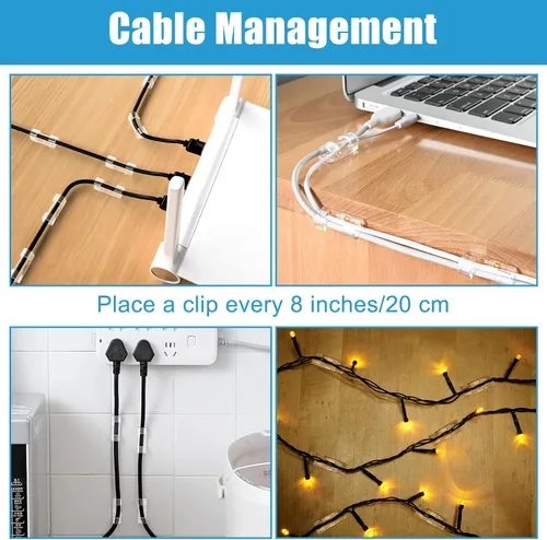 Vista 6 de 40 clips adhesivos fuertes transparentes, soportes de alambre de alta calidad para pared, organizador de cables fuerte debajo del escritorio