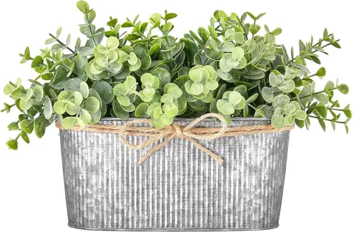 Vista 10 de Dahey Plantas artificiales de eucalipto en maceta para interiores, plantas falsas para decoración del hogar estilo granja, macetas de cerámica