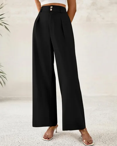 Vista 2 de BTFBM Pantalones de vestir de pierna ancha para mujer, trajes casuales de Negro