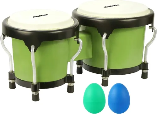 Vista 10 de Juego de Bongós Soulmate para Niños, Principiantes y Adultos de 4" y 5" - Bongós de Percusión Transparentes con Llave de Afinación, Acabado Natural
